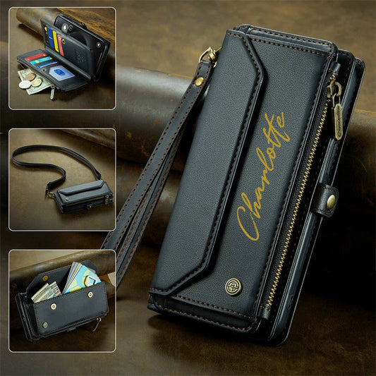 Personalisierte Brief Kartenhalter Zip Wallet Crossbody Handytasche - für Iphone und Samsung